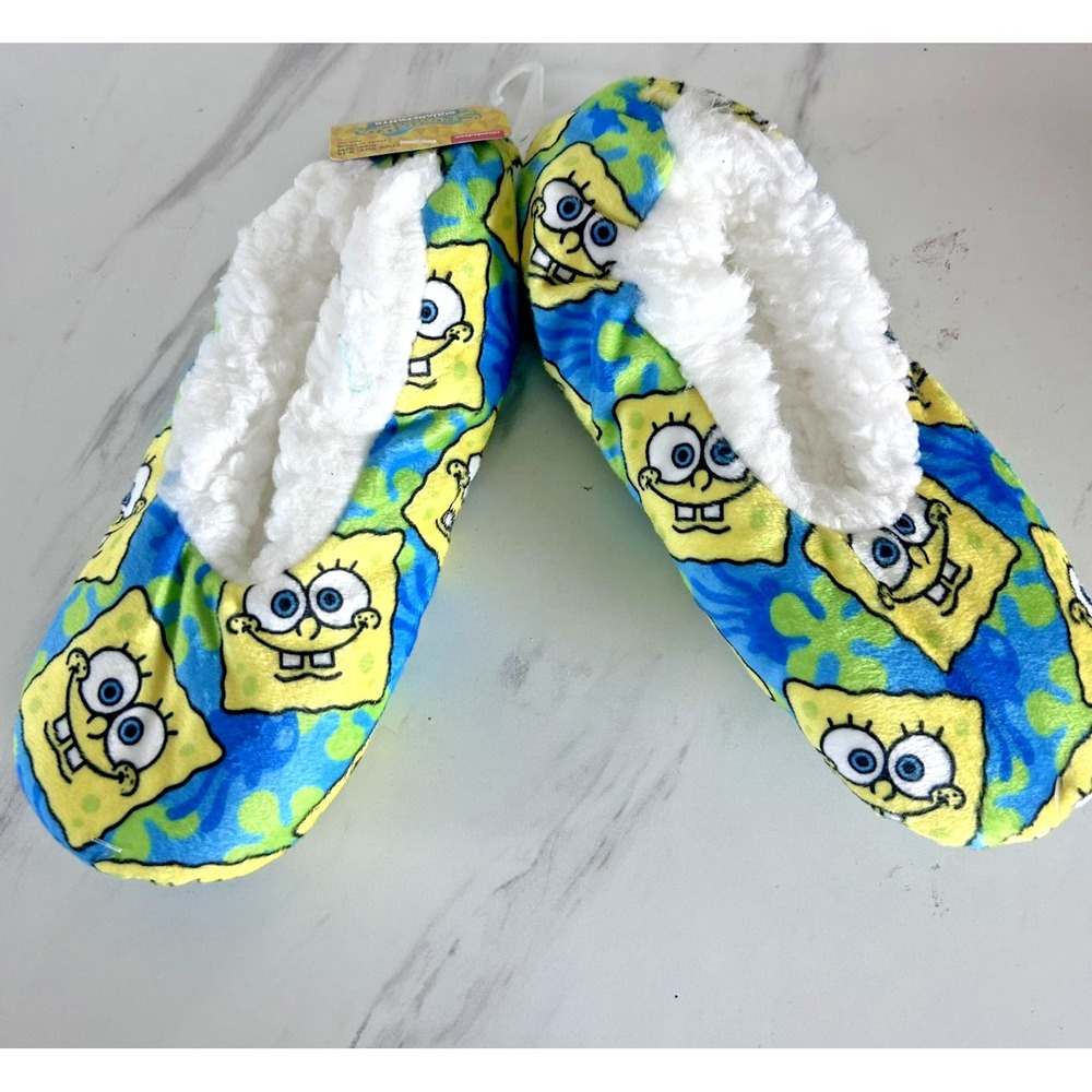 Sponge Bob Square Pants Nickelodeon Slippers Sherpa Kids S/M Size 8 - 13 BxV